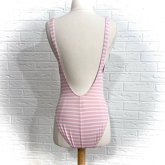 J. Crew Plunging Scoop Back one-piece swimsuit in Pink Stripe Size 6 - Picture 2 of 5